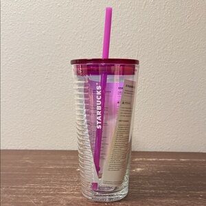 2022 Starbucks Pink Fuchsia Ribbed Clear Glass Tumbler
